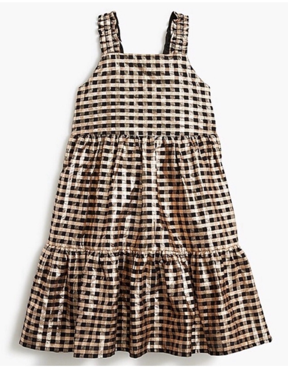 Crewcuts Black and Metallic Gold Gingham Tiered Sundress